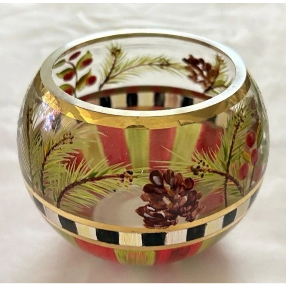 MacKenzie Childs Heirloom Globe Vase / Votive Holder Christmas Courtly Check 4